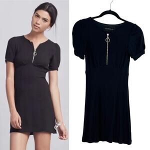 Reformation Kinglsey Mini Dress Zipper Front Short Sleeve Black Size Small